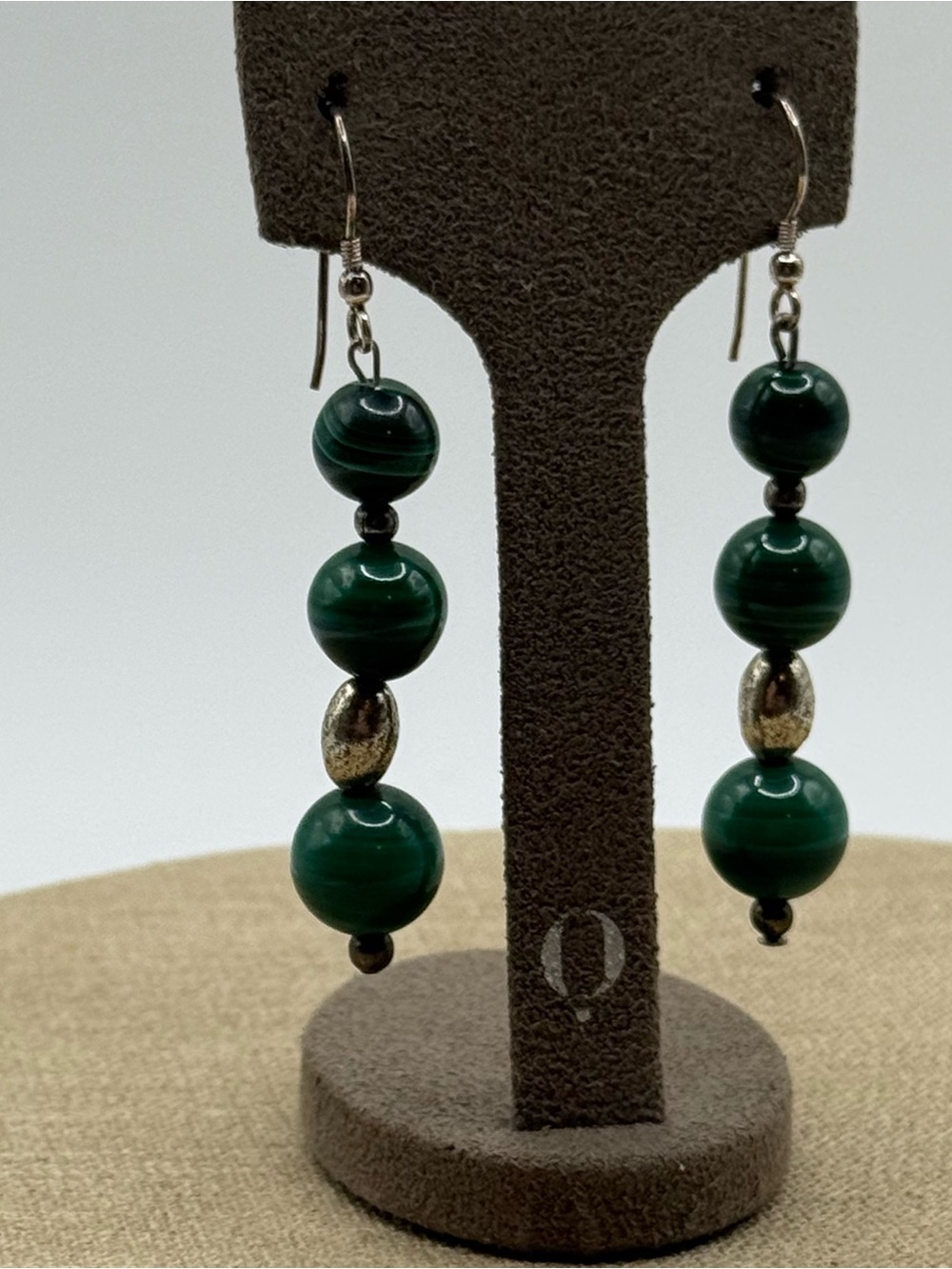Sterling silver Green malachite Beaded Dangle Earrings